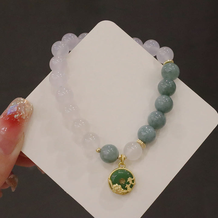 Buddha Stones White Agate Jade Lotus Flower Peace Buckle Protection Bracelet