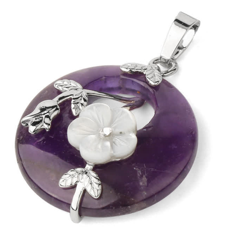 Buddha Stones Various Crystal Amethyst Green Aventurine Flower Healing Necklace Pendant