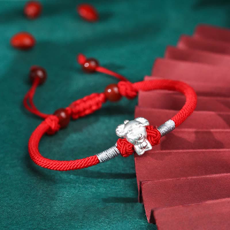 Buddha Stones 999 Sterling Silver Chinese Zodiac Luck Strength Red String Bracelet