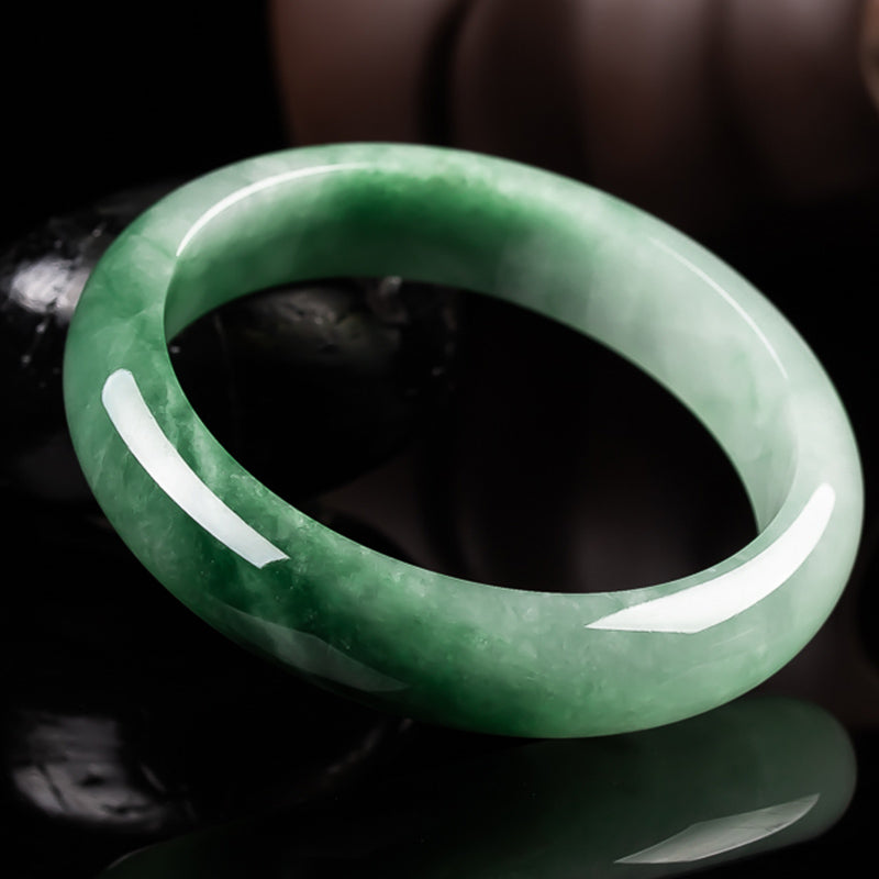 Buddha Stones Natural Jade Fortune Blessing Bangle Bracelet