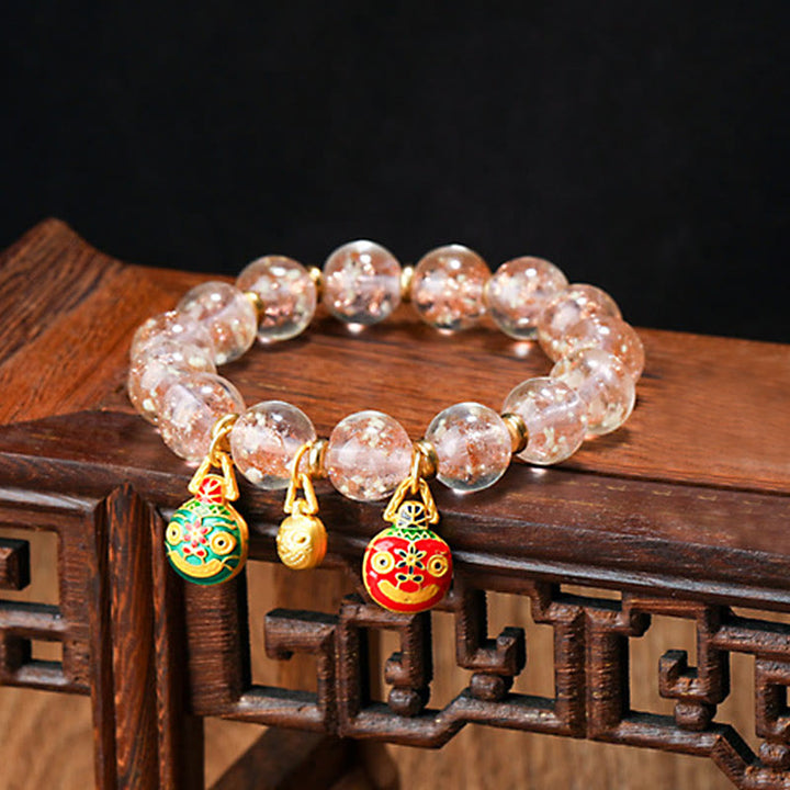 Buddha Stones Gold Swallowing Beast Family Charm Luminous Fluorescent Liuli Glass Bead Success Bracelet