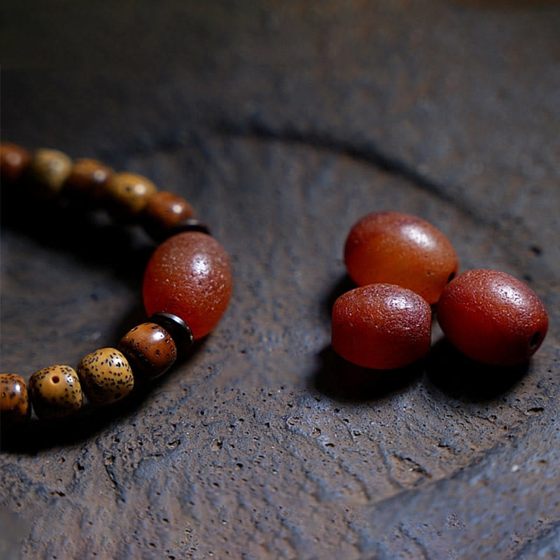 Buddha Stones Tibetan Bodhi Seed Amber Dzi Bead Agate Zakiram Goddess of Wealth Beads Triple Wrap Bracelet