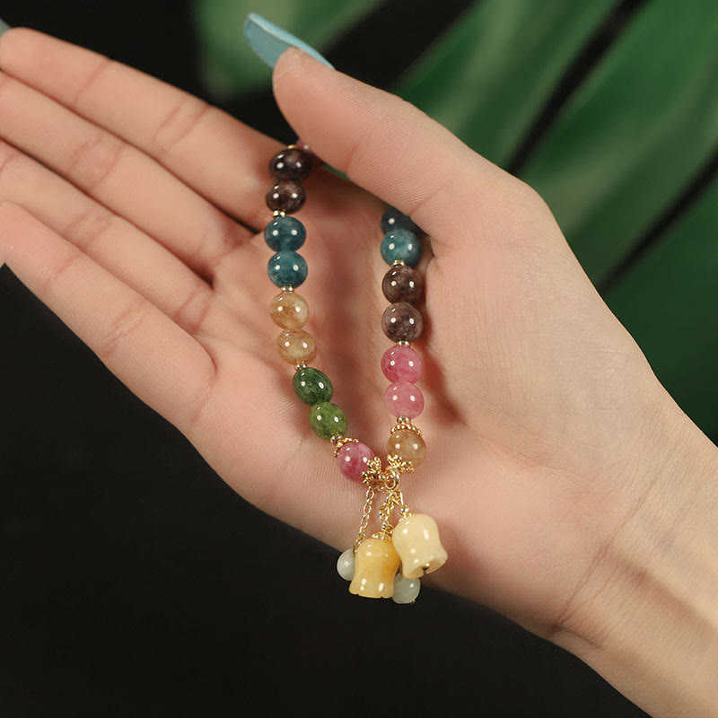 Buddha Stones Natural Colorful Tourmaline Flower Bead Love Bracelet