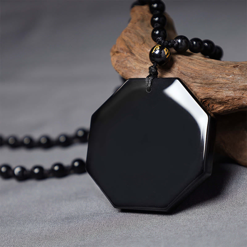 Buddha Stones Black Obsidian Stone Yin Yang Pendant Necklace