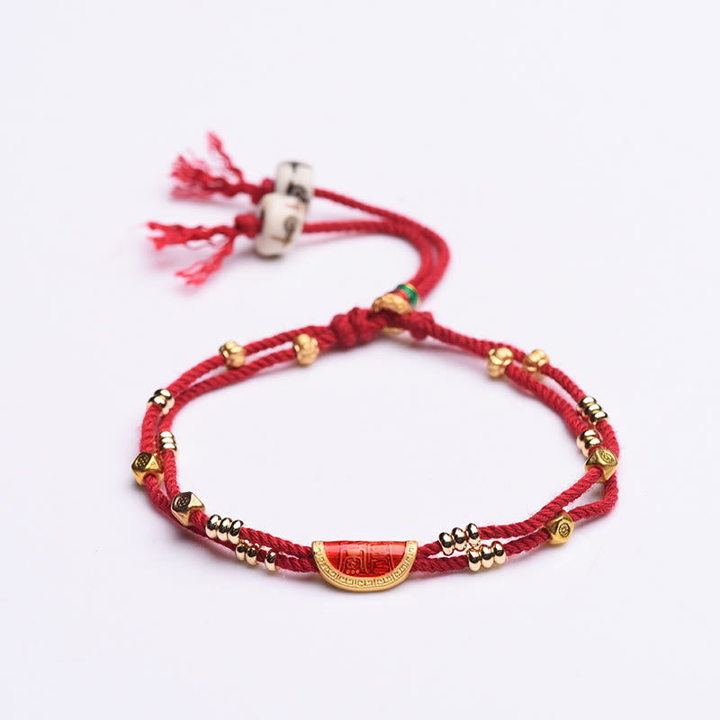 Buddha Stones Handmade Cinnabar Dumplings Design Luck Braided Red Rope Bracelet