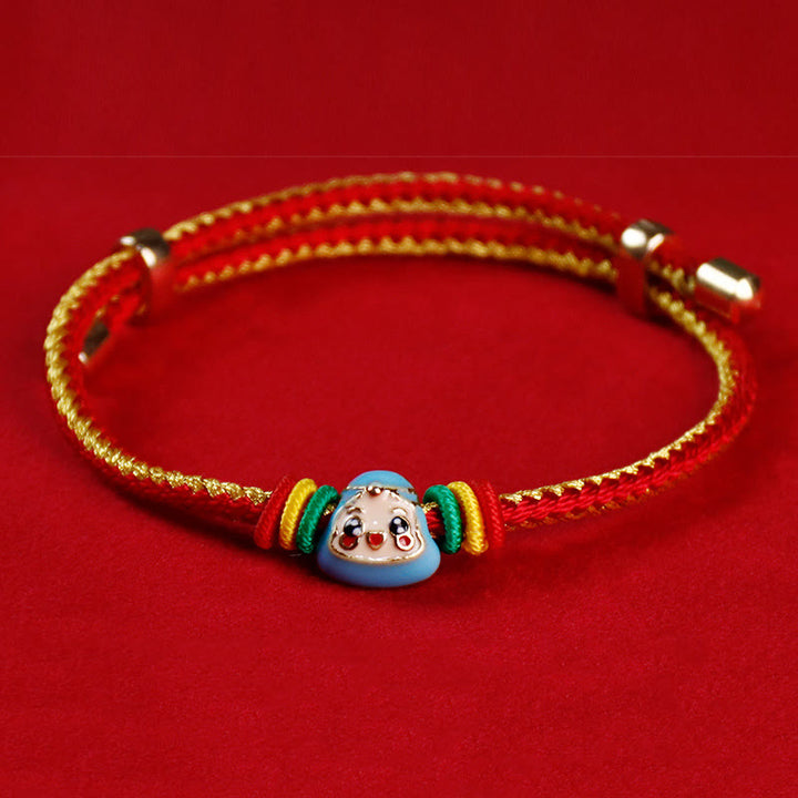 Buddha Stones Colorful Rope Zongzi Pattern Fu Character Luck Handmade Bracelet