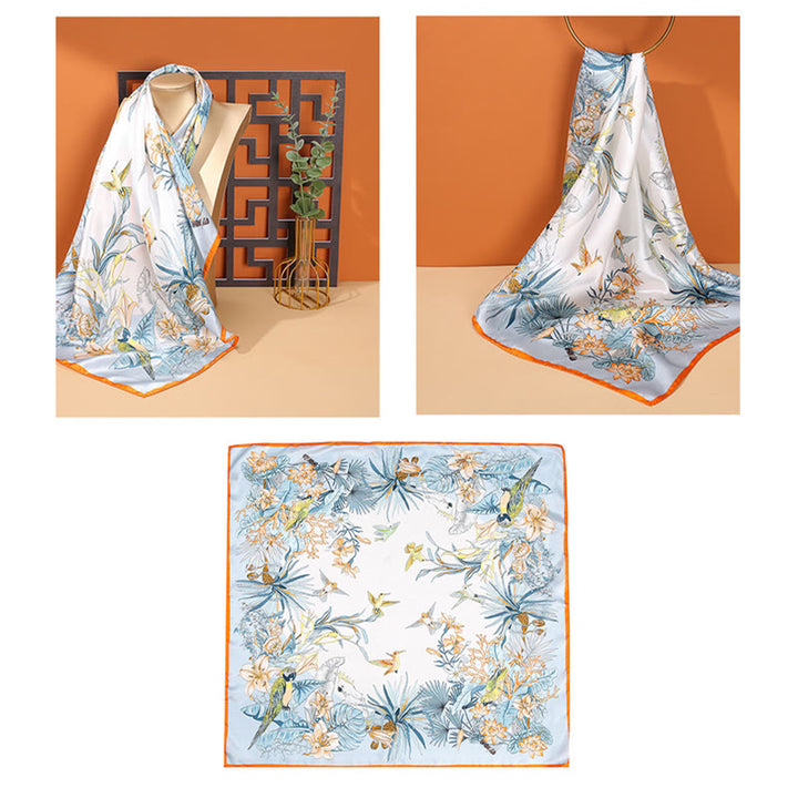 Buddha Stones Pastoral Scene Hot Air Balloon Spring Blossom 100% Mulberry Silk Neck Hair Scarf