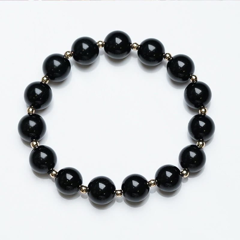 Buddha Stones 2Pcs Black Onyx Bead Support Protection String Bracelet