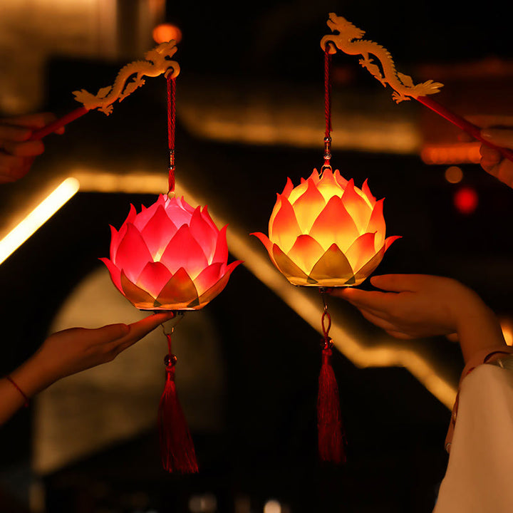 Buddha Stones DIY Lotus Flower Dragon Lantern Tassel Lamp Decoration