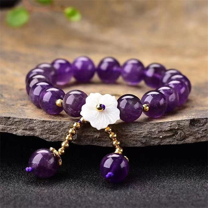 Buddha Stones Natural Amethyst Crystal Flower Spiritual Healing Bracelet