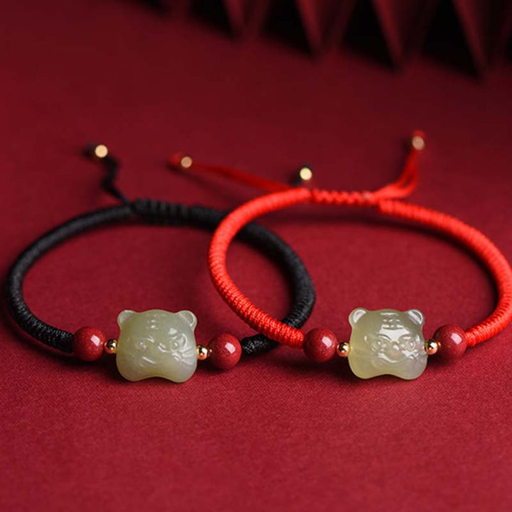 Buddha Stones Jade Cinnabar Lucky Tiger String Bracelet