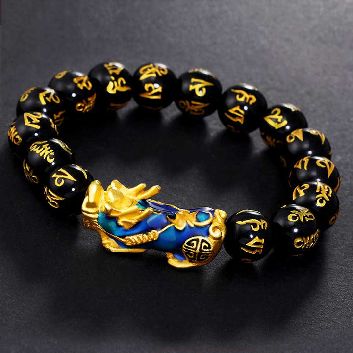 FengShui PiXiu Obsidian Om Mani Padme Hum Wealth Bracelet