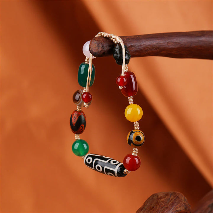 Buddha Stones Tibetan Nine-Eye Dzi Bead Agate Wealth Protection Bracelet