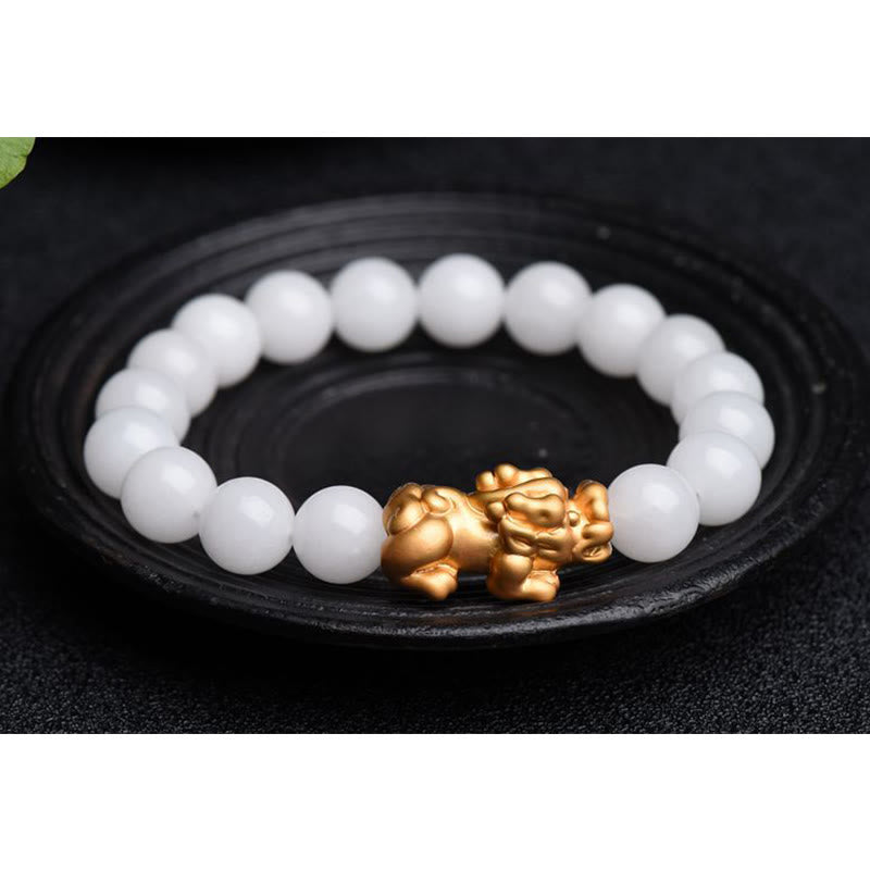 Buddha Stones Natural White Jade PiXiu Wealth Bracelet