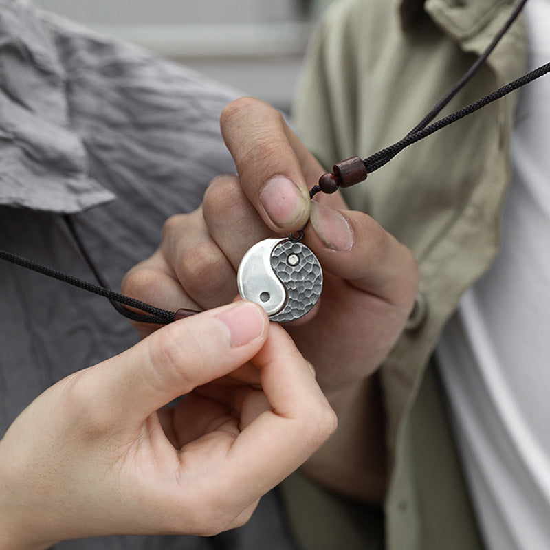 Buddha Stones 990 Sterling Silver Yin Yang Balance Harmony Necklace Pendant