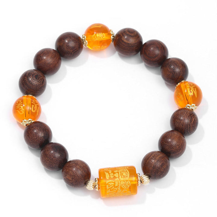 Buddha Stones Natural Phoebe Zhennan Wood Om Mani Padme Hum God Of Wealth Crystal Protection Bracelet