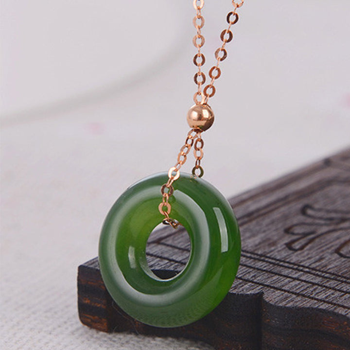 Round Cyan Jade Healing 14K Gold Necklace Pendant