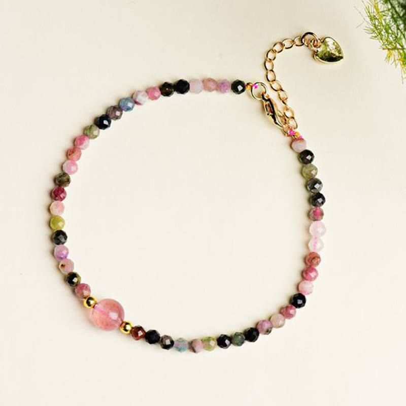 Buddha Stones Natural Colorful Tourmaline Strawberry Quartz Bead Positive Love Bracelet