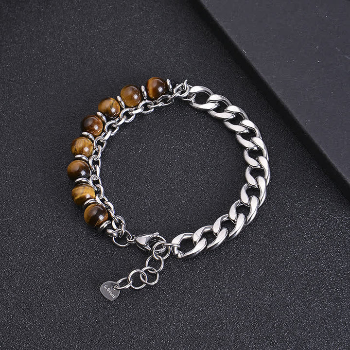 Buddha Stones Tiger Eye Picasso Jasper Frosted Stone Strength Bracelet