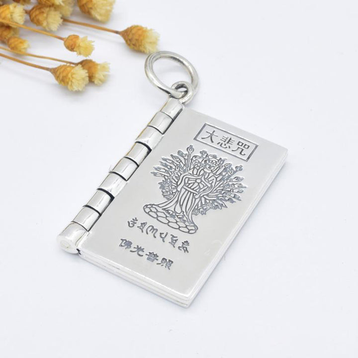 990 Sterling Silver Heart Sutra Great Compassion Shurangama Mantra Lotus Vajra Peace Necklace Pendant