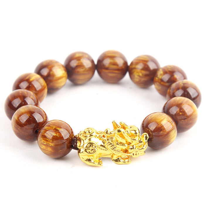 Buddha Stones Lucky Golden Tiger Eye Abundant Pixiu Bracelet