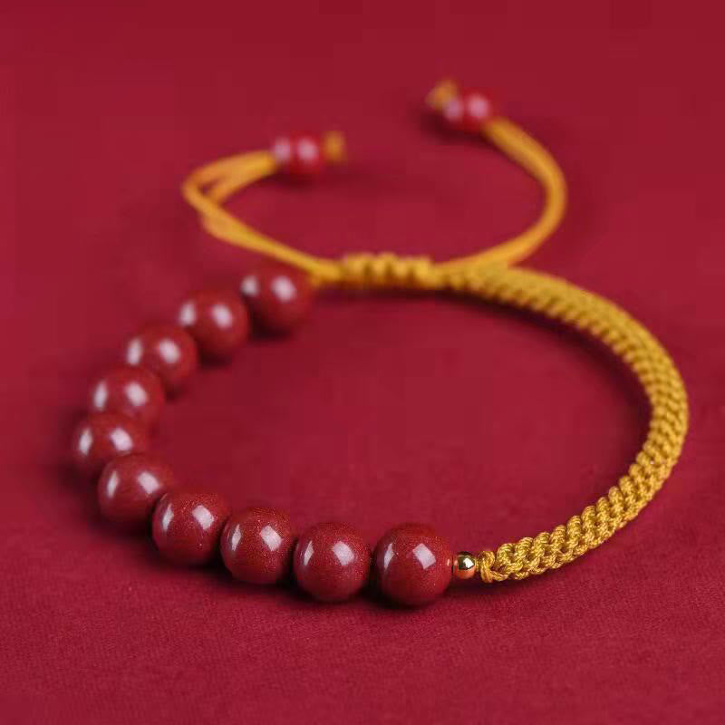 Buddha Stones Natural Cinnabar King Kong Knot Blessing String Bracelet