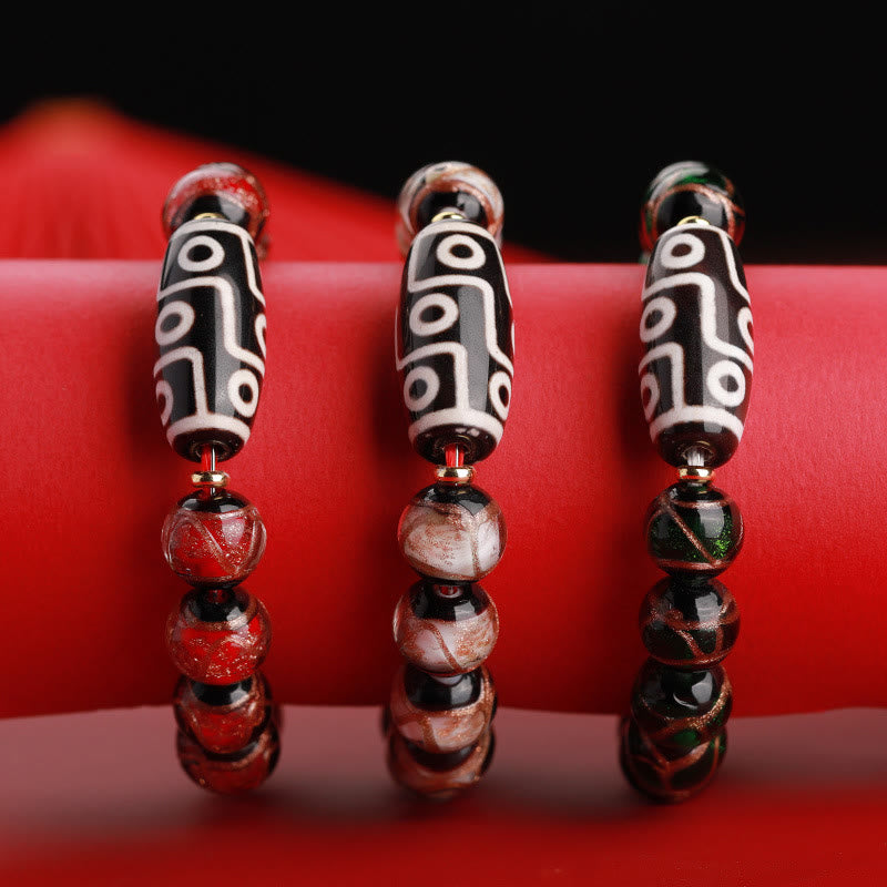 Buddha Stones Tibetan Nine-Eye Dzi Bead Three-eyed Dzi Bead Liuli Glass Bead Wealth Bracelet