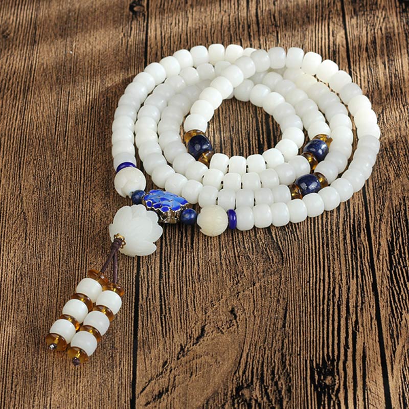 Buddha Stones White Bodhi Lotus Mala Focus Bracelet