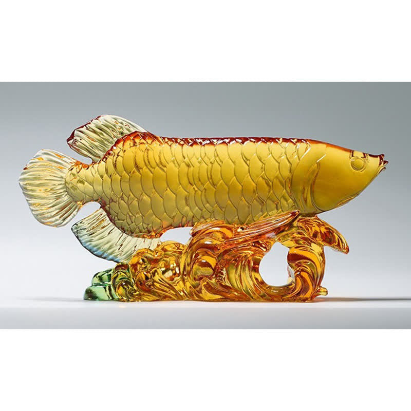 Handmade Liuli Crystal Koi Fish Art Piece Luck Home Office Decoration