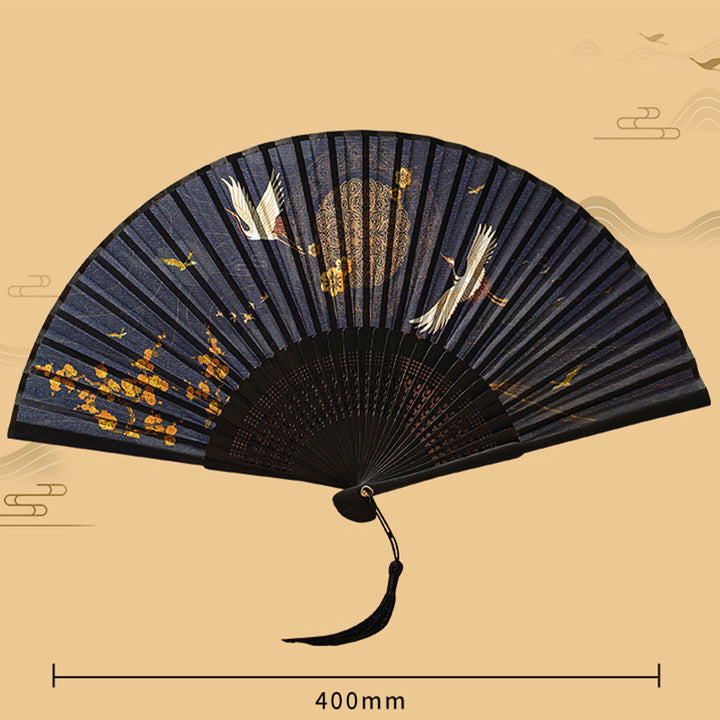 Buddha Stones Crane Peach Blossoms Persimmon Orchid Butterfly Bamboo Handheld Bamboo Folding Fan 21cm