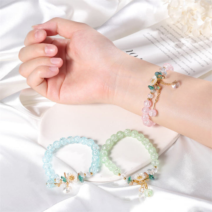 Buddha Stones Simple Design Flower Charm Glass Bead Bracelet