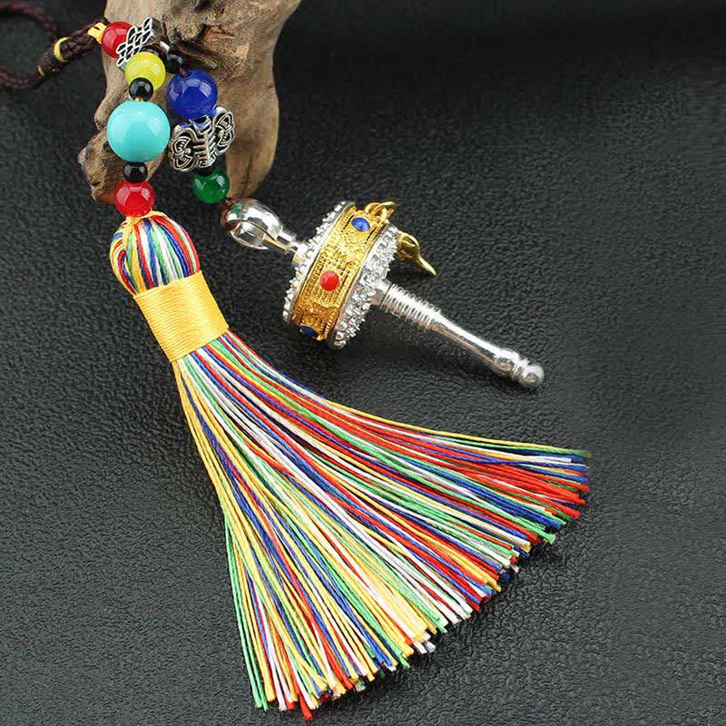 Tibet Om Mani Padme Hum Prayer Wheel Tassel Bag Car Hanging Decoration