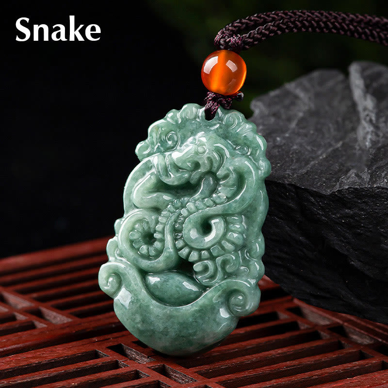 Buddha Stones Natural Jade 12 Chinese Zodiac Prosperity Necklace Pendant