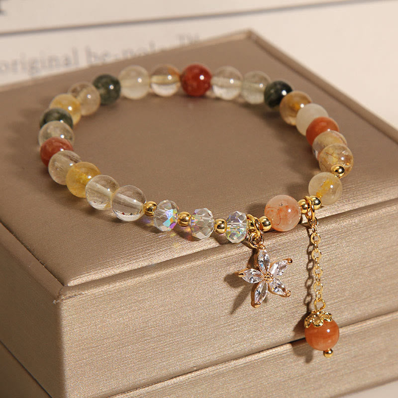 Buddha Stones Multicolored Rutilated Quartz Auspiciousness Zircon Flower Bracelet