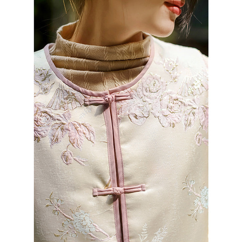 Buddha Stones Crane Flowers Grass Embroidery Clothing Chinese Vest Women Clothing