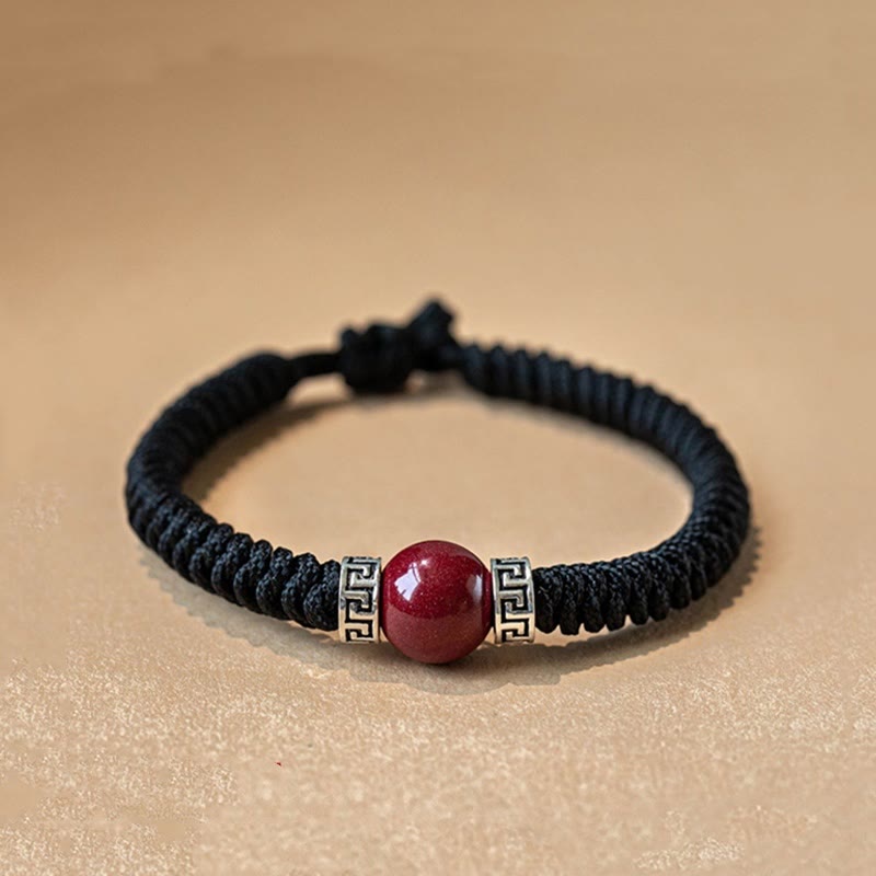 Buddha Stones 925 Sterling Silver Natural Cinnabar Bead Calm Handmade Braided String Bracelet