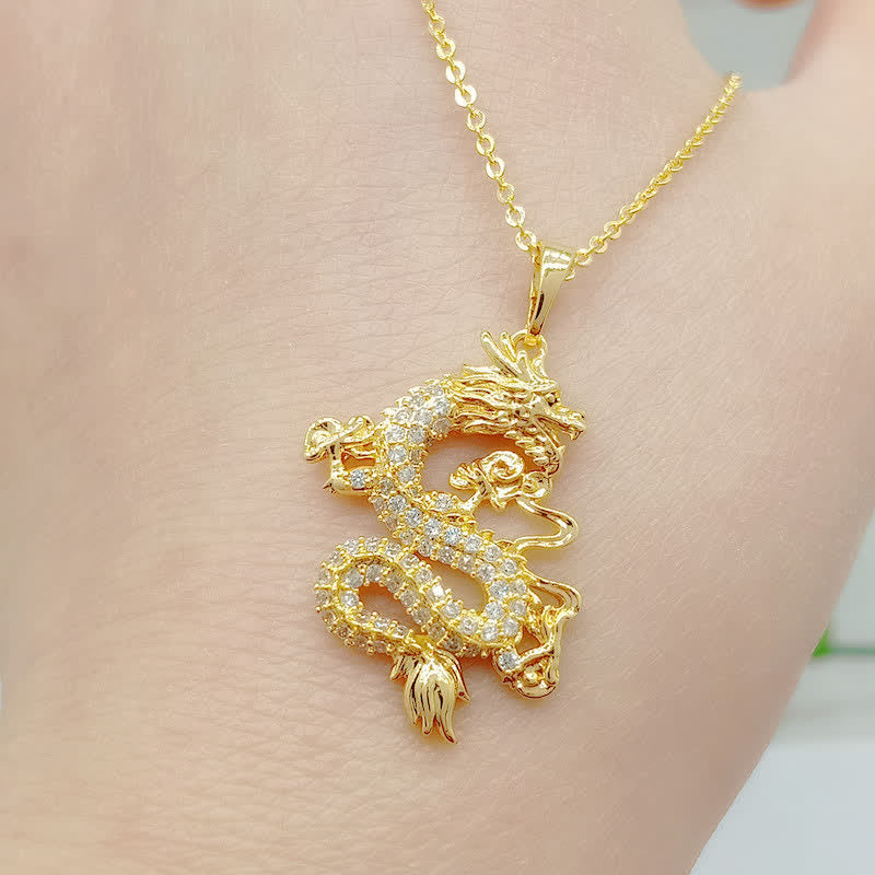 Buddha Stones Gold Dragon Protection Necklace Pendant