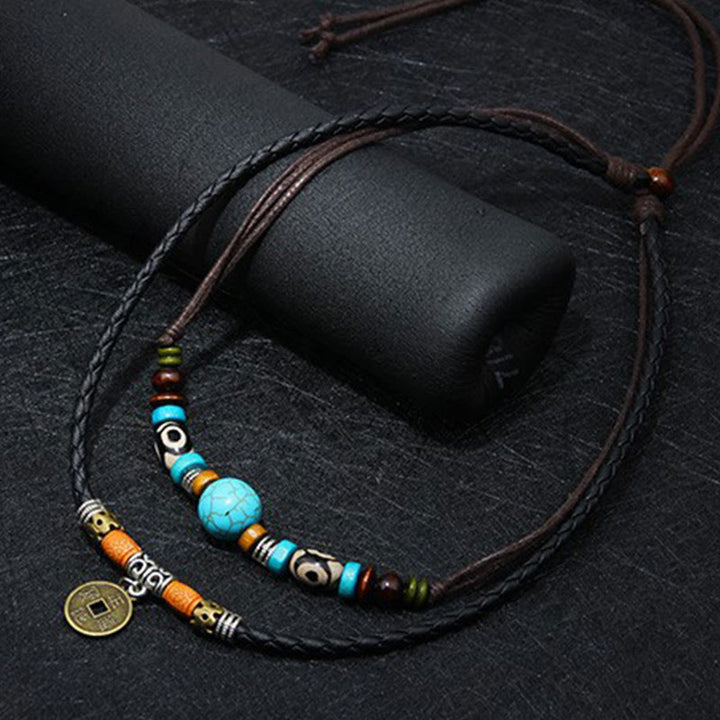 Buddha Stones Turquoise Dzi Bead Protection Necklace