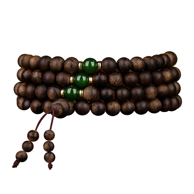 Buddha Stones 108 Mala Beads Indonesia Tarakan Rare Agarwood Cyan Jade Ward Off Evil Spirits Bracelet