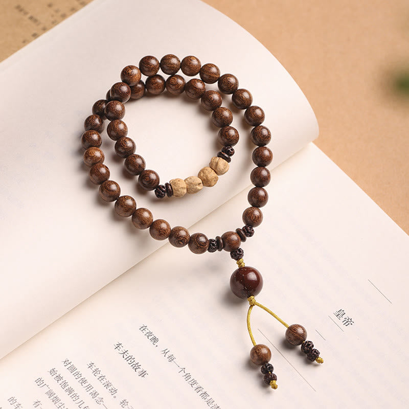 Buddha Stones Sandalwood Small Leaf Red Sandalwood Bodhi Seed Purification Double Wrap Bracelet