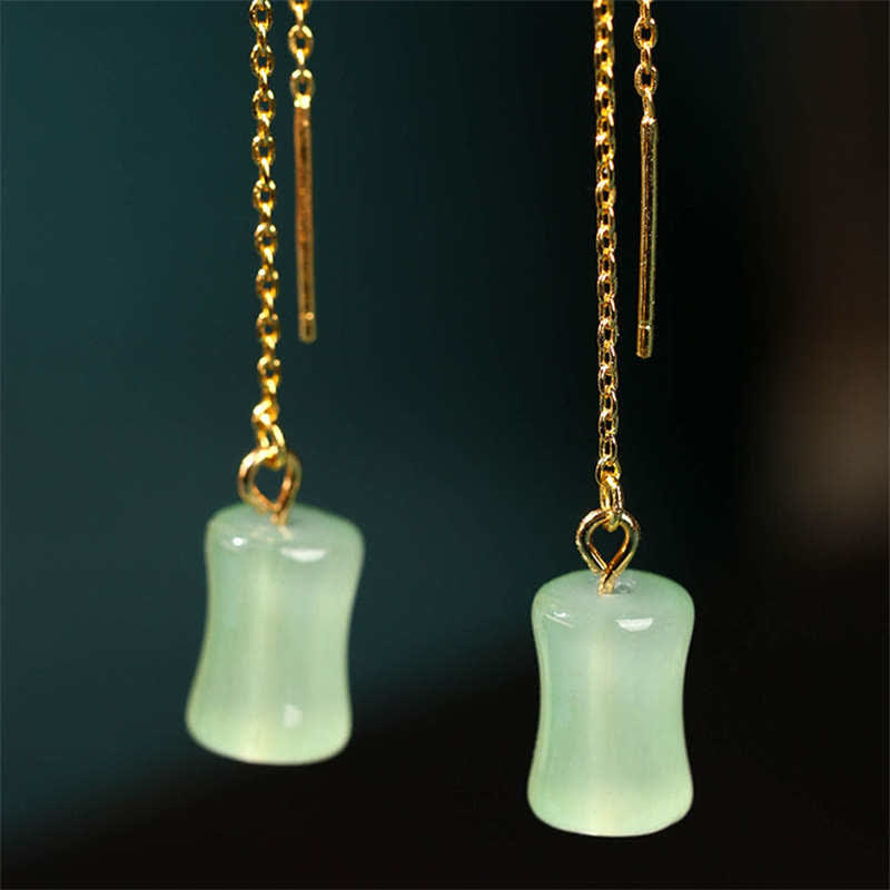 Buddha Stones Jade Bamboo Pattern Luck Drop Earrings