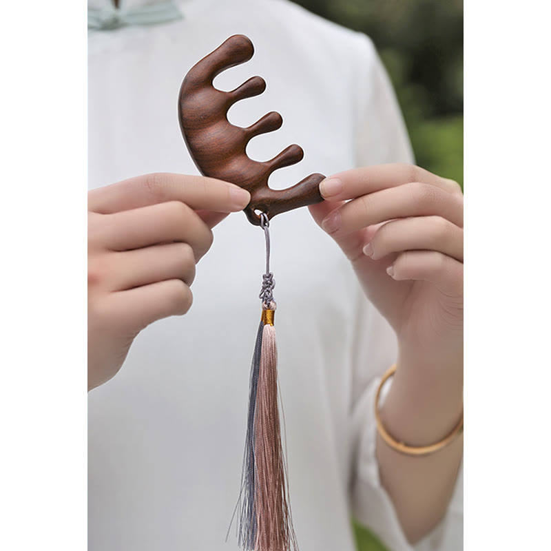 Simple Green Sandalwood Soothing Tassel Massage Comb