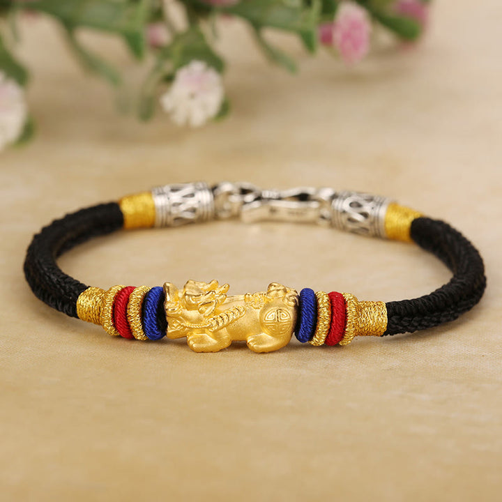 Buddha Stones 999 Gold PiXiu Om Mani Padme Hum Wealth String Braided Couple Bracelet