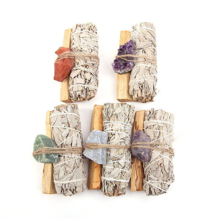 Buddha Stones Natural Palo Santo Amethyst Green Aventurine Crystal White Sage Smudge Purify Altar Set Spiritual Supplies