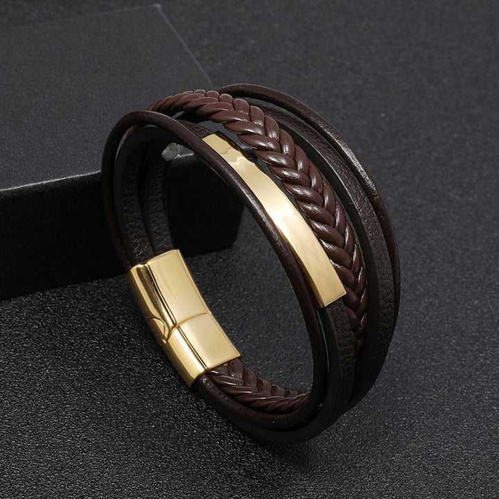 Buddha Stones Simple Design Titanium Steel Leather Luck Bracelet