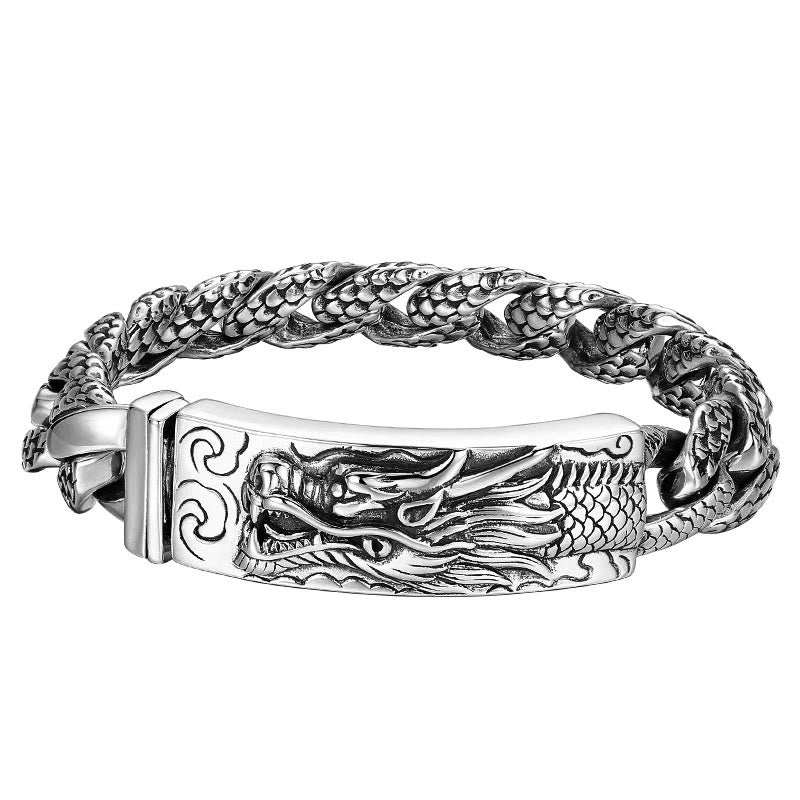 Buddha Stones Retro Dragon Scale Pattern Engraved Protection Bracelet