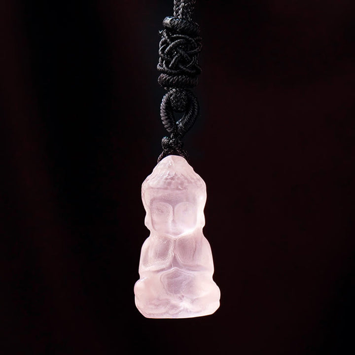 Buddha Stones Various Crystal Amethyst Pink Crystal White Crystal Citrine Buddha Carved Spiritual Healing Necklace Pendant Decoration