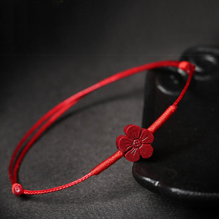 Handmade Plum Blossom Four Leaf Clover PiXiu Lotus Koi Fish Cinnabar Blessing Braid Bracelet