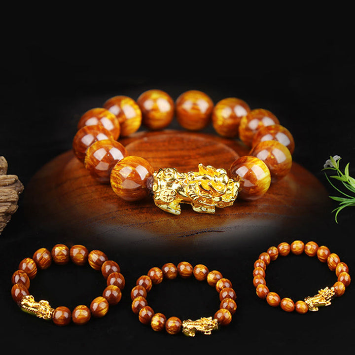 Buddha Stones Lucky Golden Tiger Eye Abundant Pixiu Bracelet