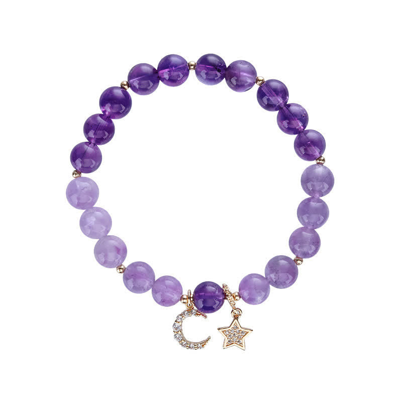 Amethyst Crystal Moon Star Healing Bracelet